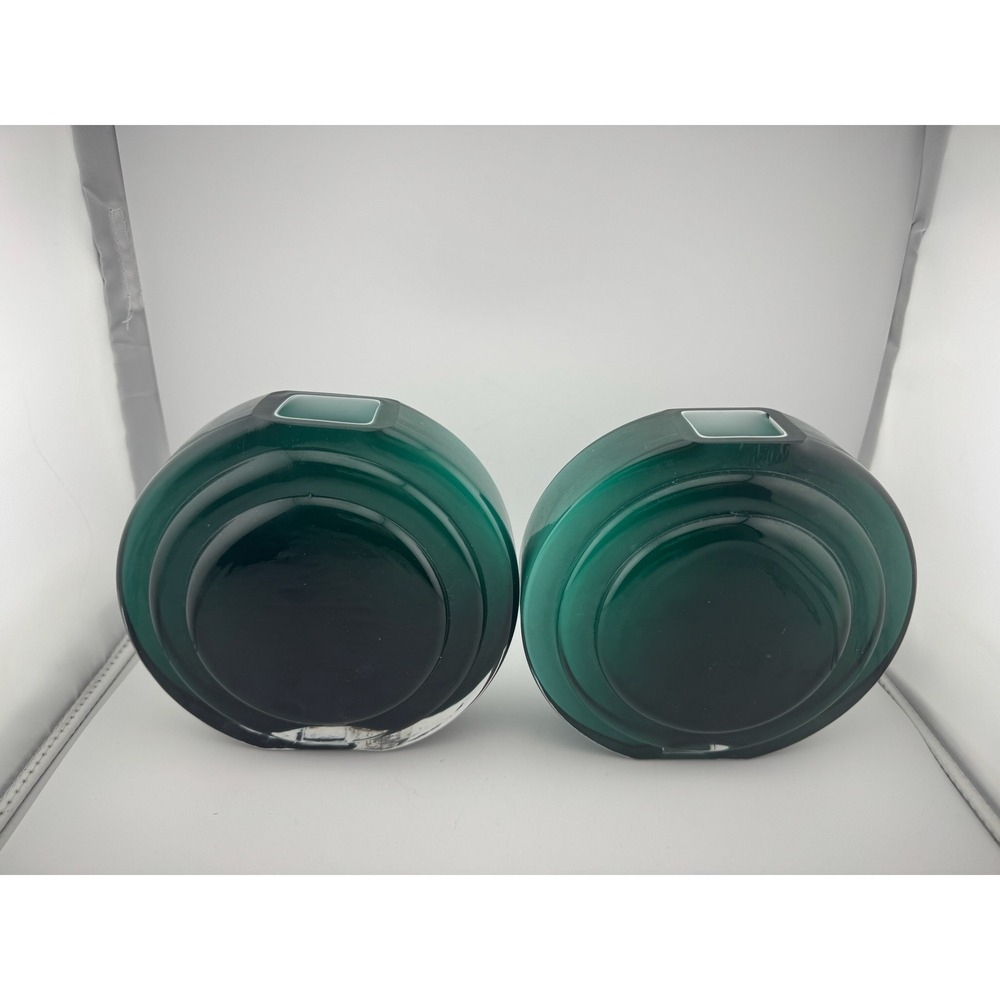 West Elm Green Glass Round Pillow Vase Set‎ Of 2 Modern Decor